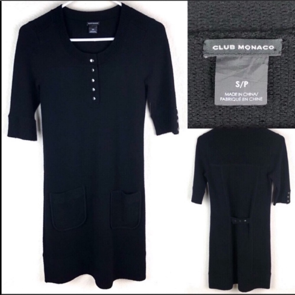Club Monaco black sweater dress size small pretty button detailing